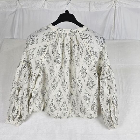 Madewell Shirred Balloon-Sleeve Top Women’s Large White Black Dot Cotton Boho - Picture 6 of 13